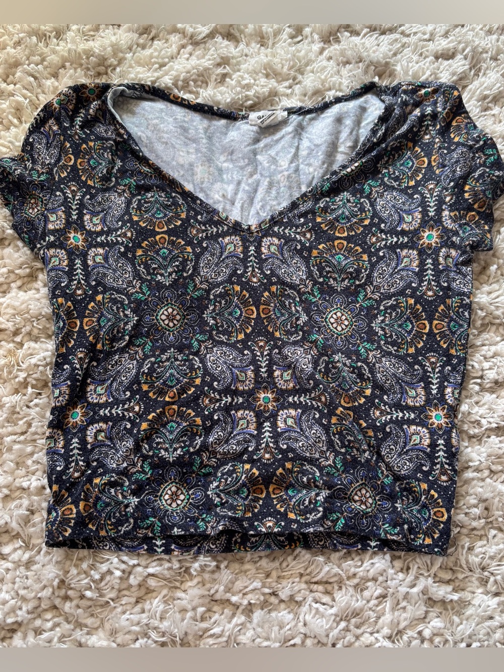 Garage Womens Black V-Neck Paisley Print Top